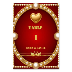Red Gold Swan Wedding Couple Decor 💍 Table Number