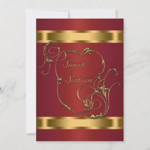 Red Gold Sweet Sixteen Birthday Party Invitation