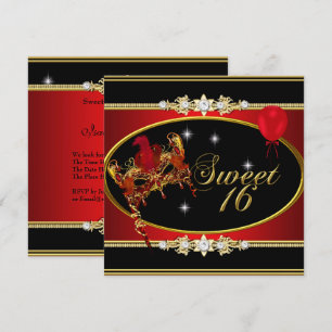 Red Gold Sweet Sixteen Sweet 16 Masquerade Invitation