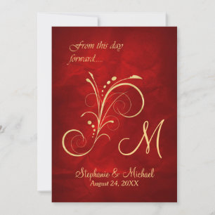 Red Gold Swirl Monogram Wedding Invitation