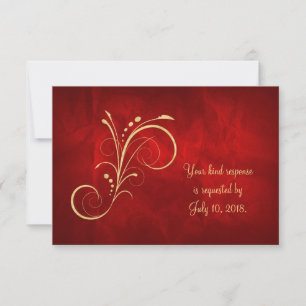 Red Gold Swirl Wedding RSVP Card