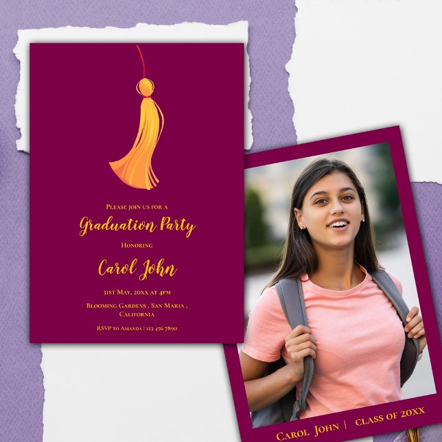 Red Gold Tassel Cute Photo 2025 Graduation Party Invitation (Red Gold Tassel Cute Photo 2025 Graduation Party Invitation)