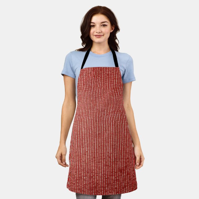Red & Gold Thin Vertical Stripe Fabric Texture  Apron (Worn)