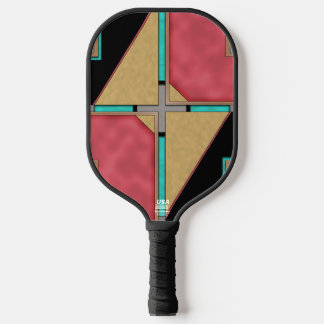 Red, Gold, Turquoise Cyberpunk Art Deco Design Pickleball Paddle