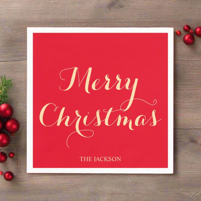 Red & Gold Typography Merry Christmas Family Napkin (Creator Uploaded)