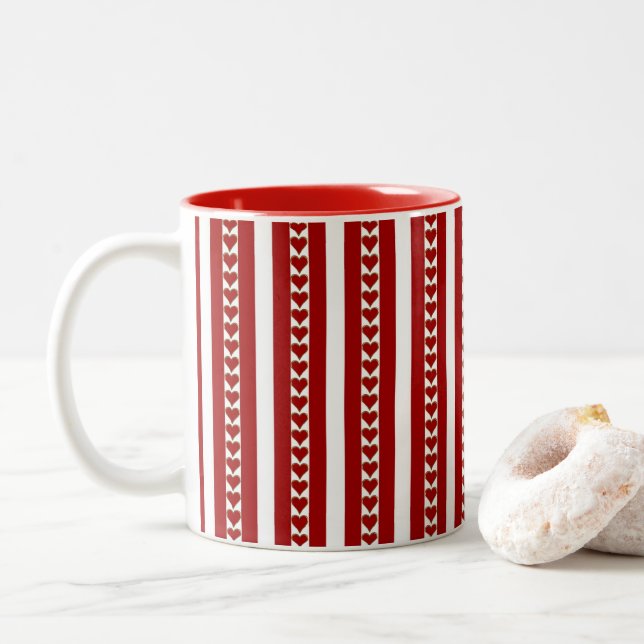 Red Gold Valentine Hearts Mug (With Donut)