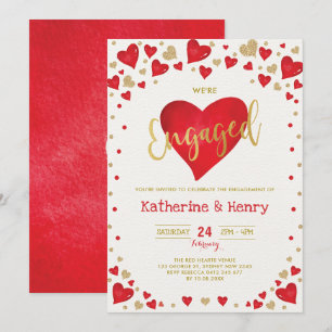 Red Gold Valentines Sweetheart Engagement Party Invitation