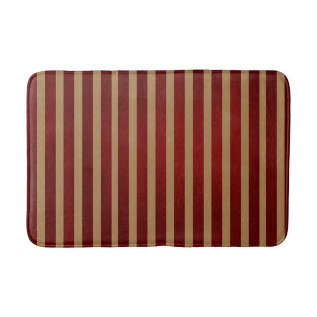Red & Gold Vertical Stripes Striped Pattern Bath Mat (Front)