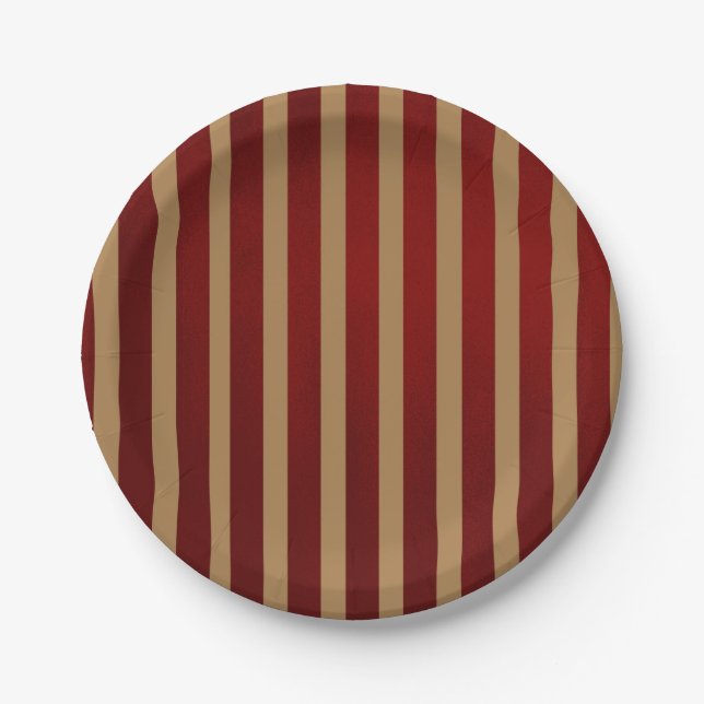 Red & Gold Vertical Stripes Striped Pattern Paper Plate (Front)