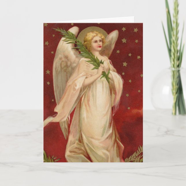 Red Gold Victorian Christmas Angel Card (Front)