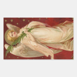 Red Gold Victorian Christmas Angel Rectangular Sticker