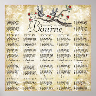 Red & Gold Vintage Birds Reception Seating Chart