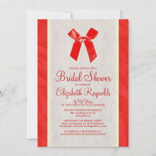 Red Gold Vintage Bow Linen Bridal Shower Invites