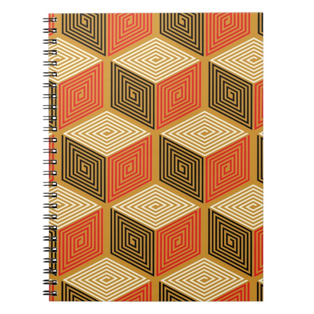 Red Gold Vintage Cube Pattern Notebook (Front)