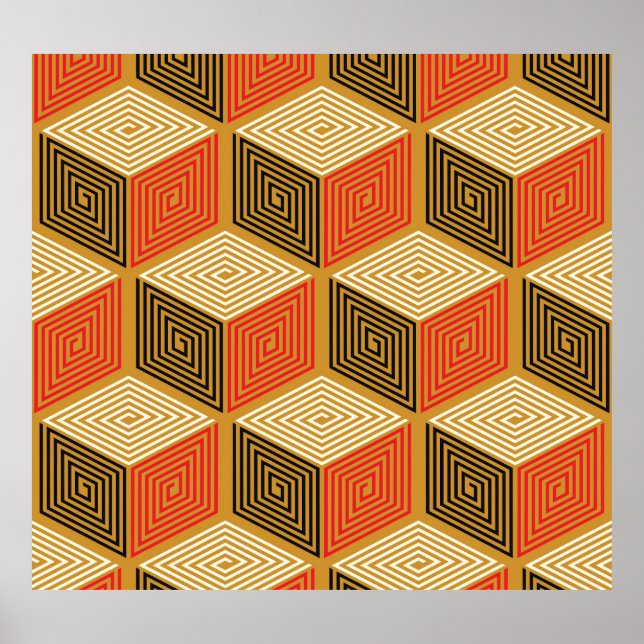 Red Gold Vintage Cube Pattern Poster (Front)