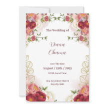Red Gold Watercolor Floral Save The Date Invitatio
