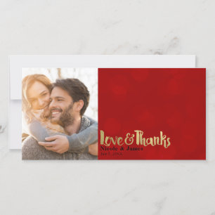 Red & Gold Wedding Photo Love & Thanks Thank You Card