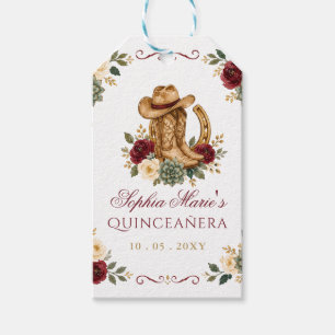 Red Gold Western Horse Floral Charra Quinceañera Gift Tags