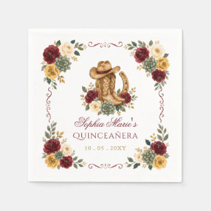 Red Gold Western Horse Floral Charra Quinceañera Napkin