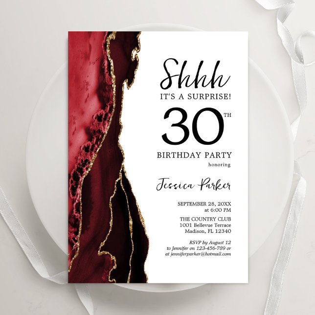 Red Gold White Agate Surprise 30th Birthday Invitation (Creator Uploaded)