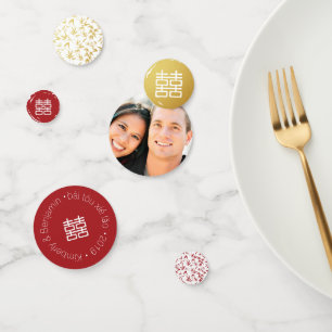 Red Gold & White Bamboo Double Happiness Chinese Confetti