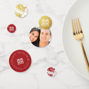 Red Gold & White Blossom Double Happiness Chinese Confetti