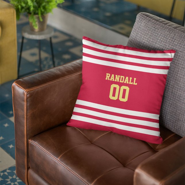 Red, Gold & White Football Team Personalised Cushion (Creator Uploaded)