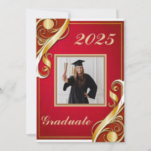 Red Gold White Graduation Invitation