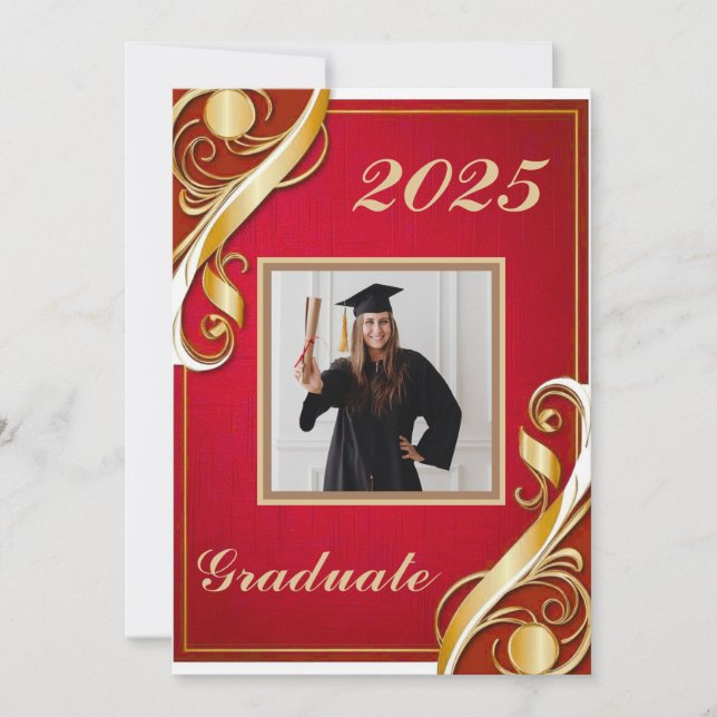 Red Gold White Graduation Invitation (Front)