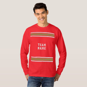 Red Gold White Sports Jersey Team Name Long Sleeve T-Shirt