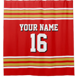 Red Gold White Stripes Sports Jersey Shower Curtain