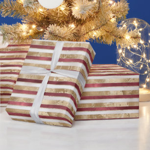 Red Gold White Stripes Wrapping Paper