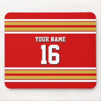 Red Gold White Team Jersey Custom Number Name Mouse Pad