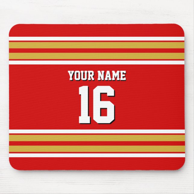 Red Gold White Team Jersey Custom Number Name Mouse Pad (Front)
