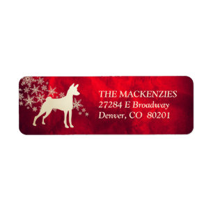 Red Gold Winter Basenji Return Address Label