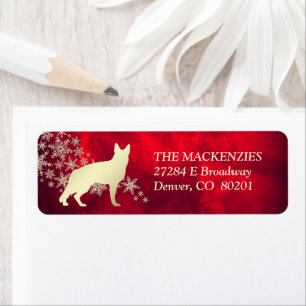 Red Gold Winter German Shepherd Dog Return Address Label