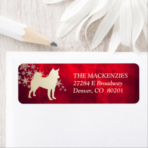 Red Gold Winter Norwegian Elkhound Return Address Label
