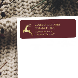 Red & Gold Winter Reindeer Holiday Business Title Return Address Label