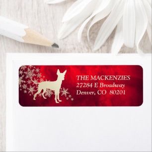 Red Gold Winter Toy Terrier Return Address Label
