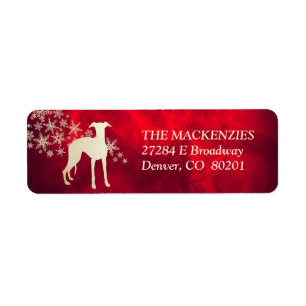 Red Gold Winter Whippet Return Address Label
