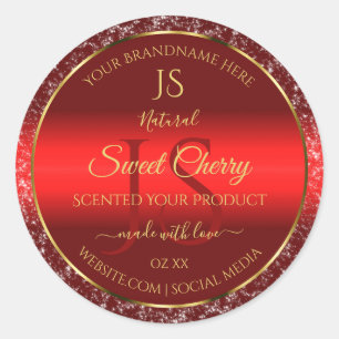 Red Gold with Glitter Stars Initials Product Label
