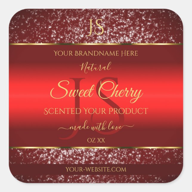 Red Gold with Glitter Stars Initials Product Label (Front)