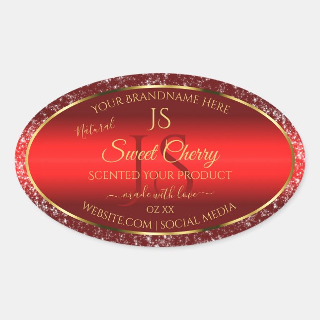 Red Gold with Glitter Stars Initials Product Label (Front)