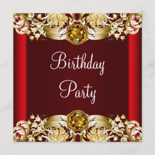 Red Gold Womans Birthday Party Invitation