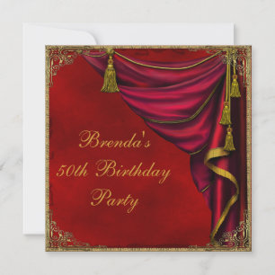 Red Gold Womans Gold 50th Birthday Party Invitation