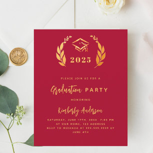 Red gold wreath 2025 Graduation Party invitation