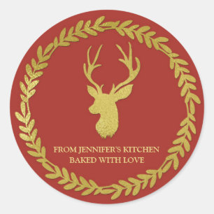Red Gold Wreath Deer Christmas Baking Sticker