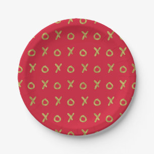 Red & Gold X O XO XO's Trendy Cute Paper Plate