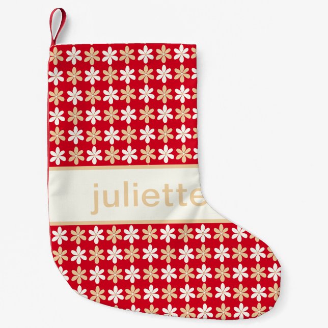 RED GOLD XMAS TINY FLOWERS PRINT PATTERN CUSTOM SMALL CHRISTMAS STOCKING (Front)