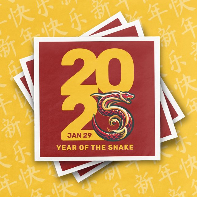 Red Gold Year of the Snake 2025 Napkin (CNY 2025 Paper Napkins Cover Photo)